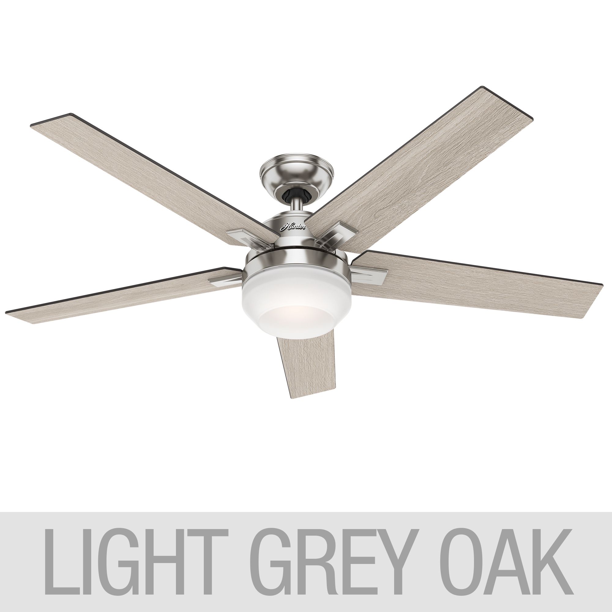 Hunter Apex 54 Led Reversible Blade Ceiling Fan 5 Reversible Blades In Bleached Grey Pine Warm Oak 59595 Gray