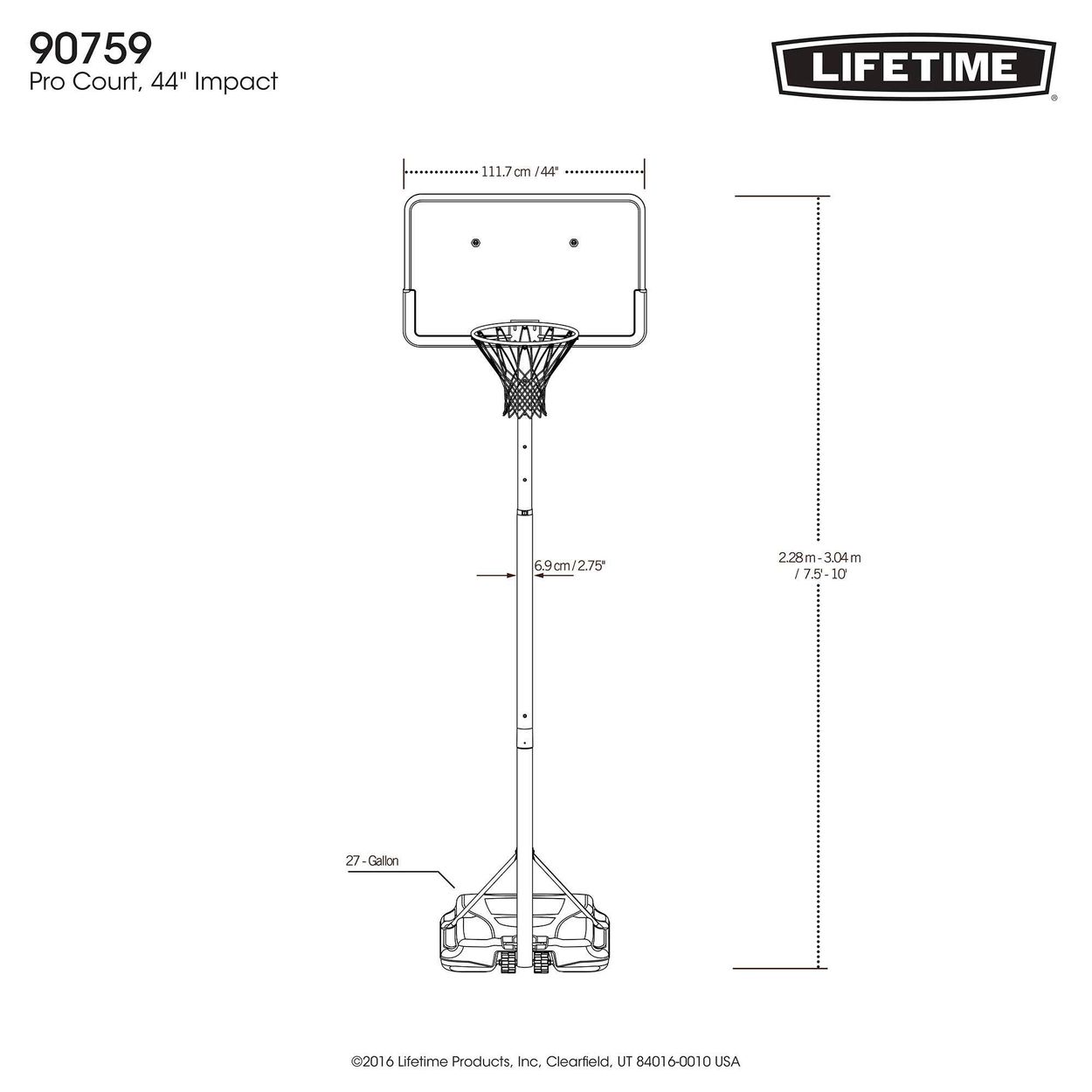 Portable Basketball Hoop Goal Adjustable 44" Backboard Pole Outdoor