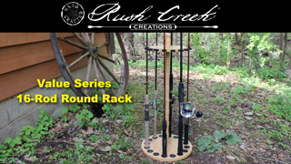 Rush Creek Creations 16-Rod Round Freshwater Fishing Rod Storage Rack, Fishing  Rod Holder with 16 Freshwater Rod Clips, Black Wood Grain - Rush Creek  Creations