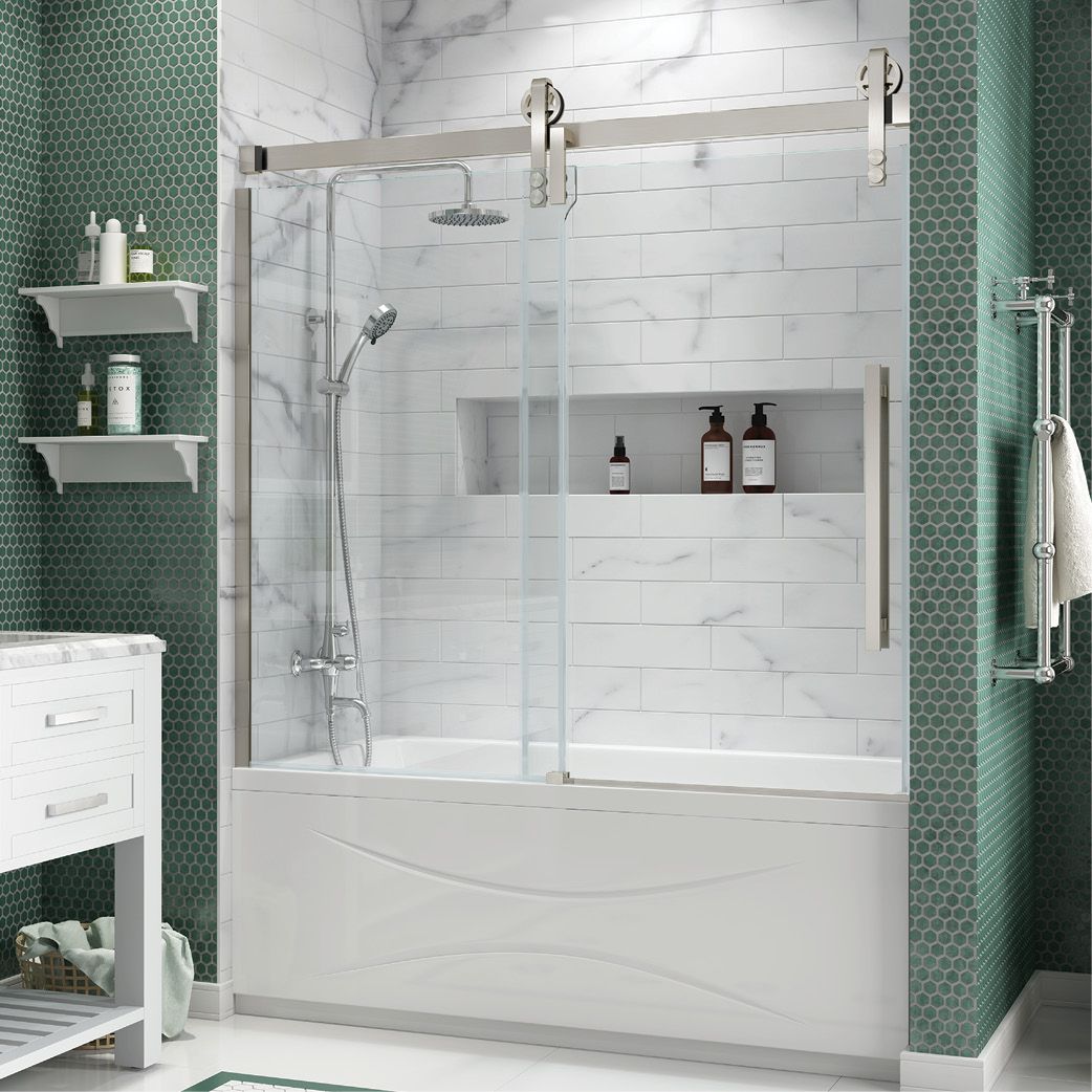 Ove Decors Sedona 58 25 In To 59 W Semi Frameless Oil Rubbed Sedona 60 In Tub Door Satin Nickel Item 923231