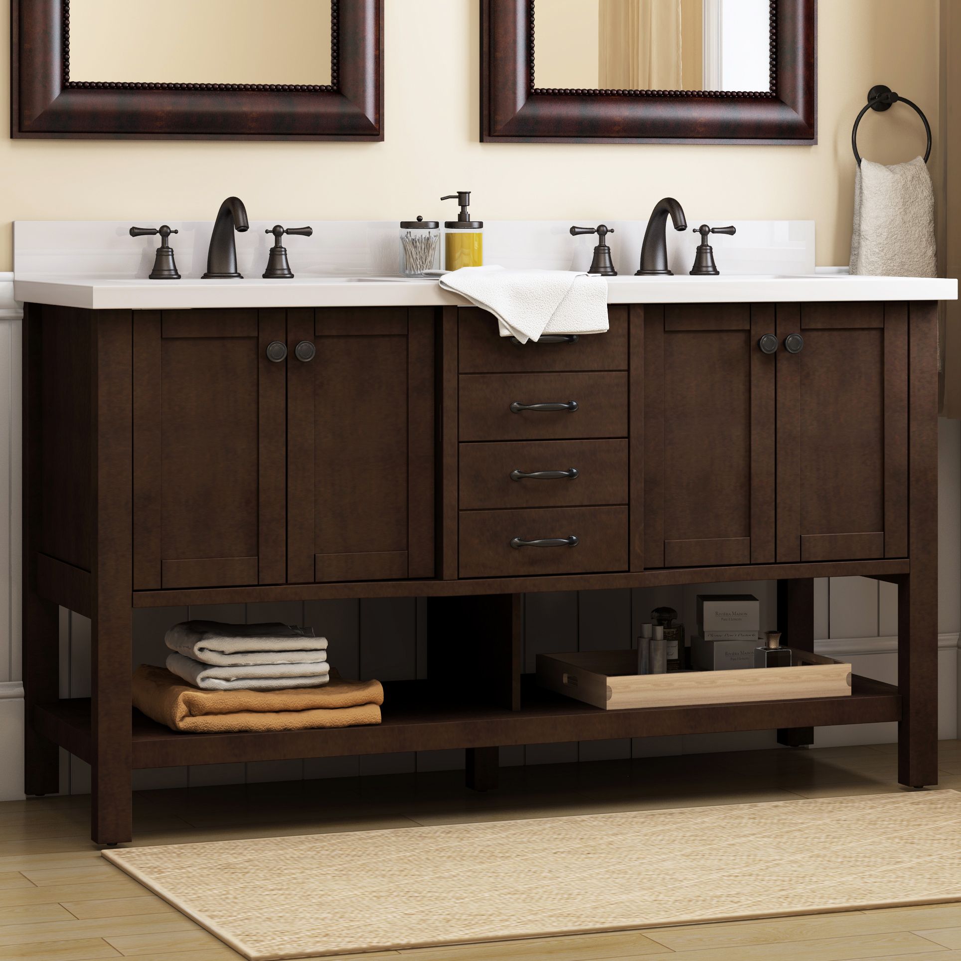 Allen Roth Kingscote 60 In Espresso Double Sink Bathroom Vanity Fully Assembled Excluding Backsplash