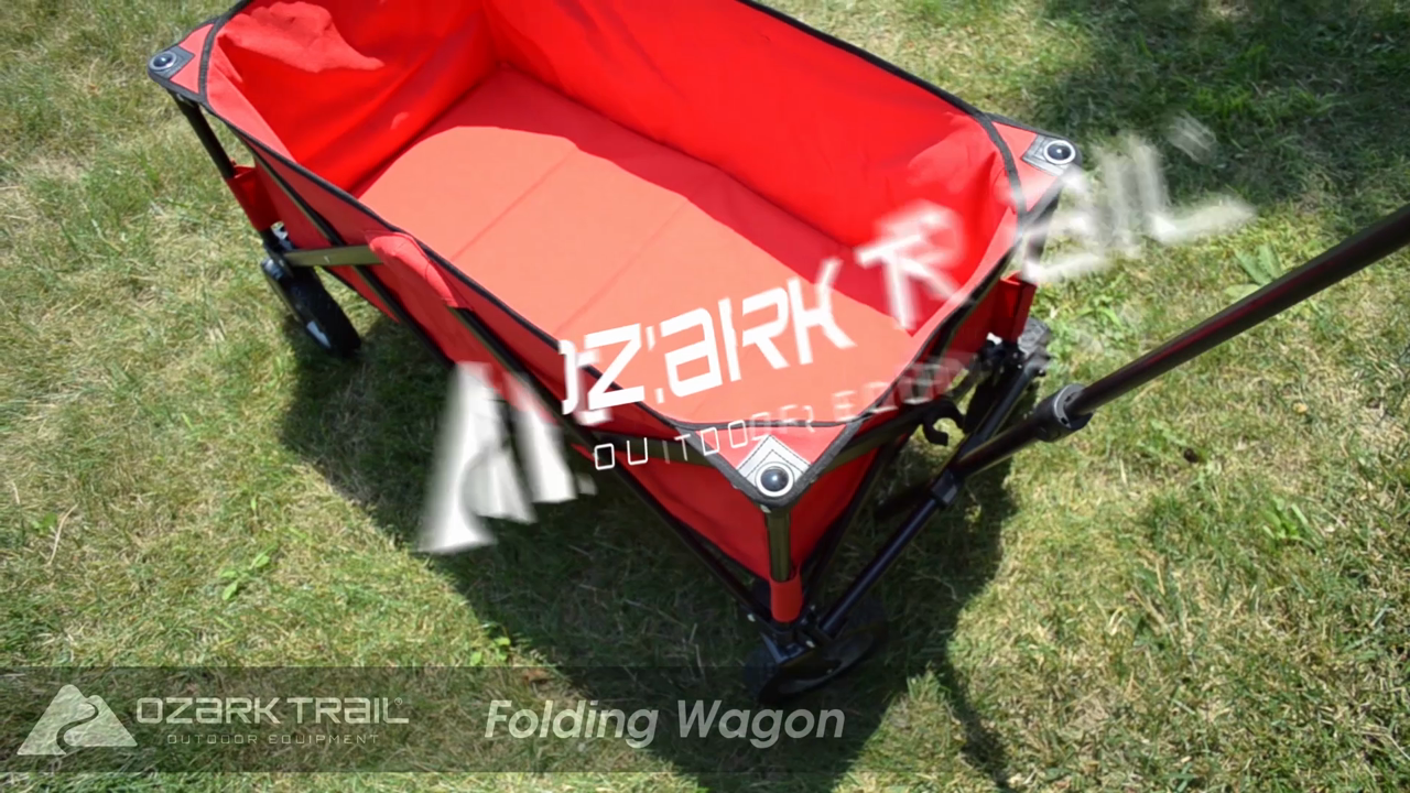 thumbnail video image 2 of Ozark Trail Outdoor Quad-Folding Adult Use Wagon with Telescoping Handle, Red, Polyester, 21.6" Height, 2 of 7