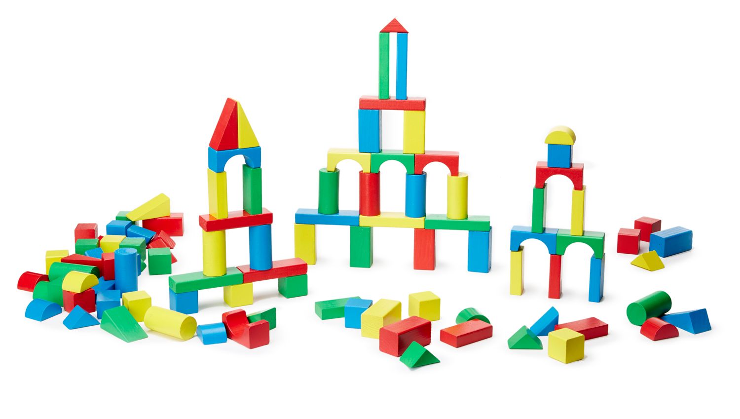 Melissa Doug Wooden Building Blocks Set 100 In 4 Colors And 9 Shapes