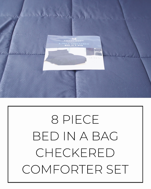 thumbnail video image 2 of Sweet Home Collection Microfiber 8 Piece Bed In A Bag Checkered Comforter Set - Gray,Queen, 2 of 4