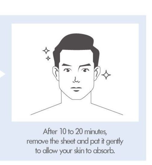 After 10 to 20 minutes, remove the sheet and pat it gently to allow your skin to absorb.