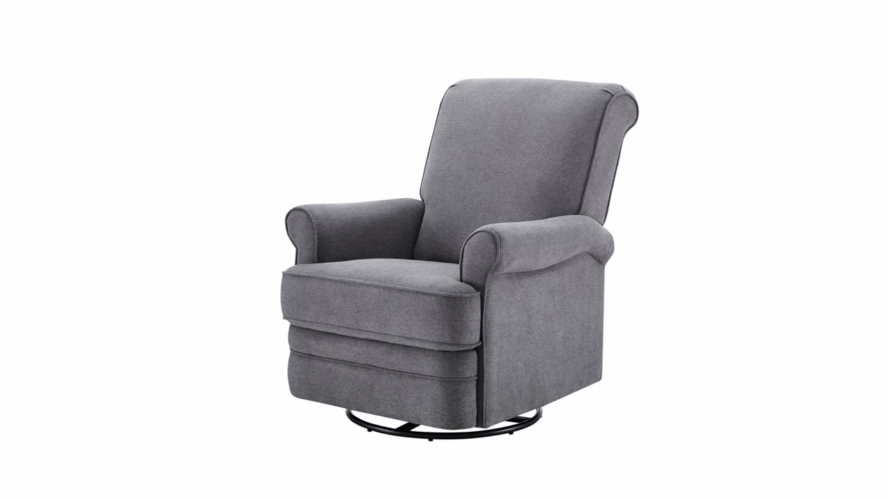 thumbnail video image 2 of Modern Essentials Bella Upholstered Glider Swivel Rocker Chair, Gray, 2 of 9