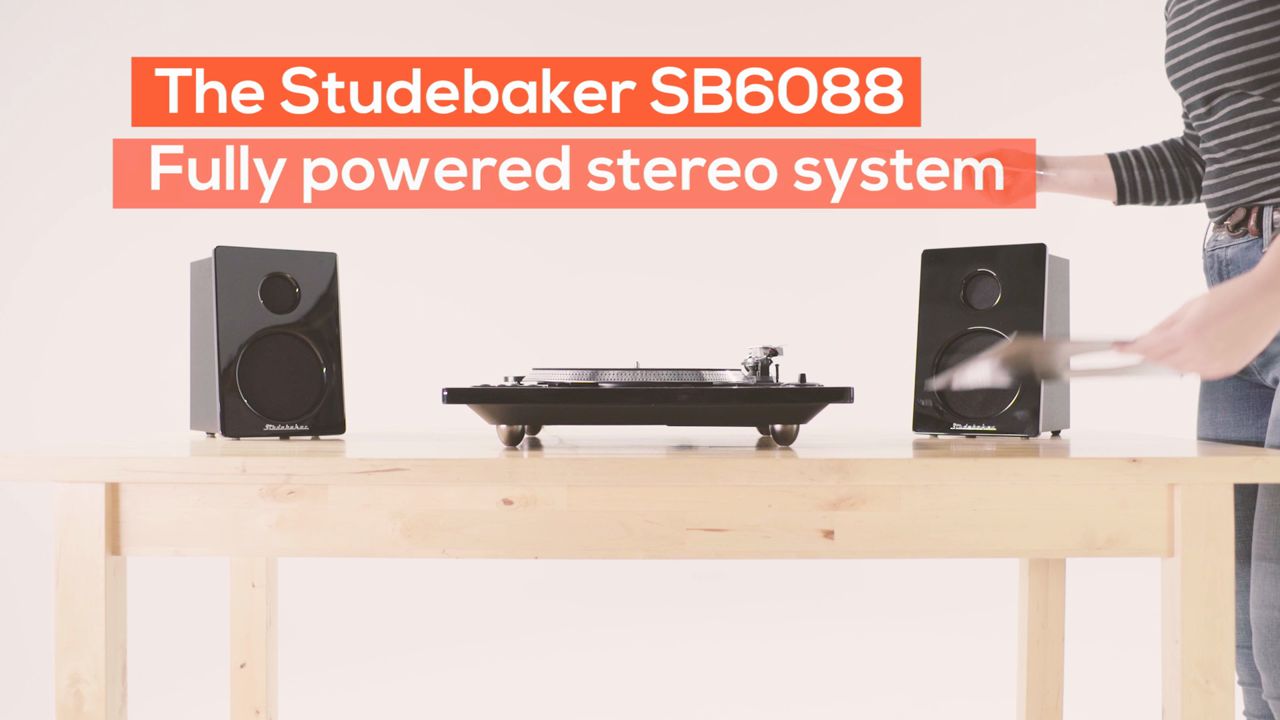 thumbnail video image 2 of Studebaker SB6088 Full-Size Low-Profile Turntable with Bluetooth® & Stereo Speakers, 2 of 4