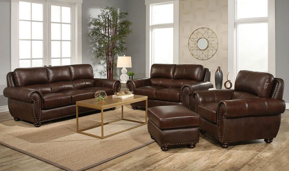 austin 4-piece top grain leather sofa set