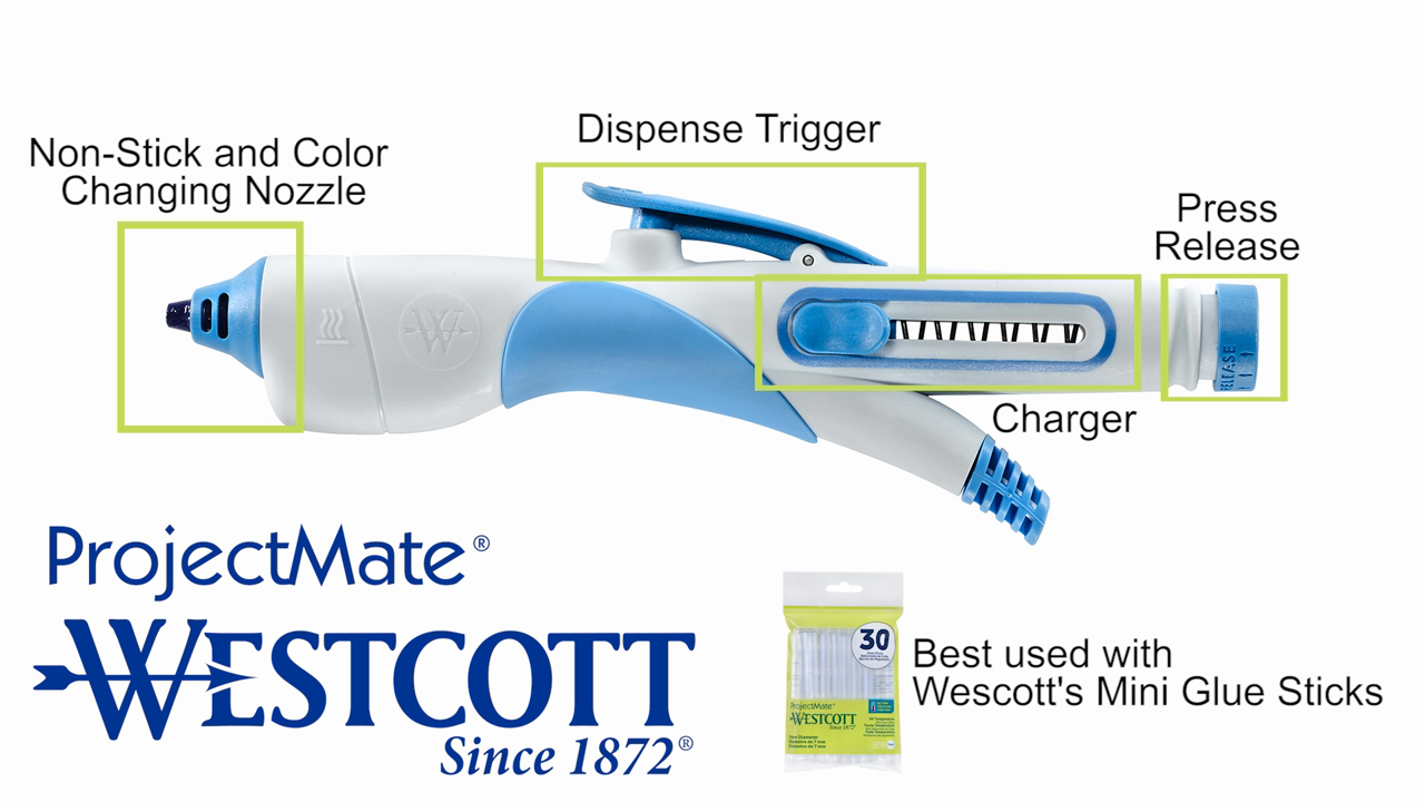 thumbnail video image 2 of Westcott Premium Mini Glue Sticks, All-Temperature Hot Glue, 30-Count, 2 of 11