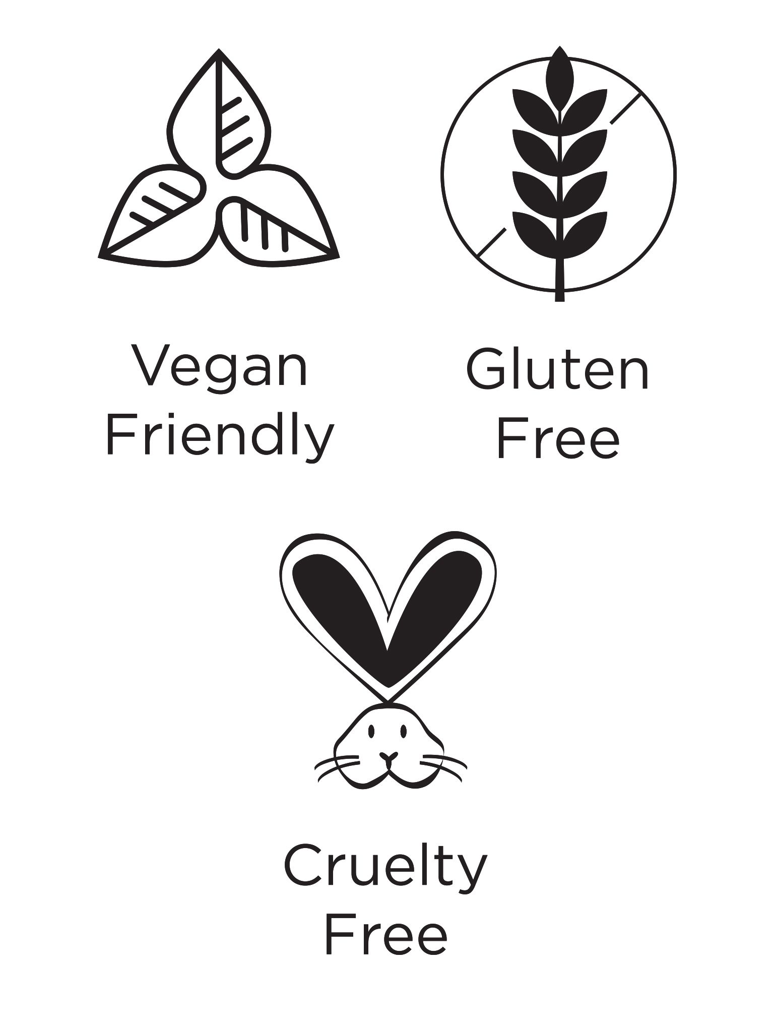 Vegan, Gluten-Free & Cruelty-Free logos
