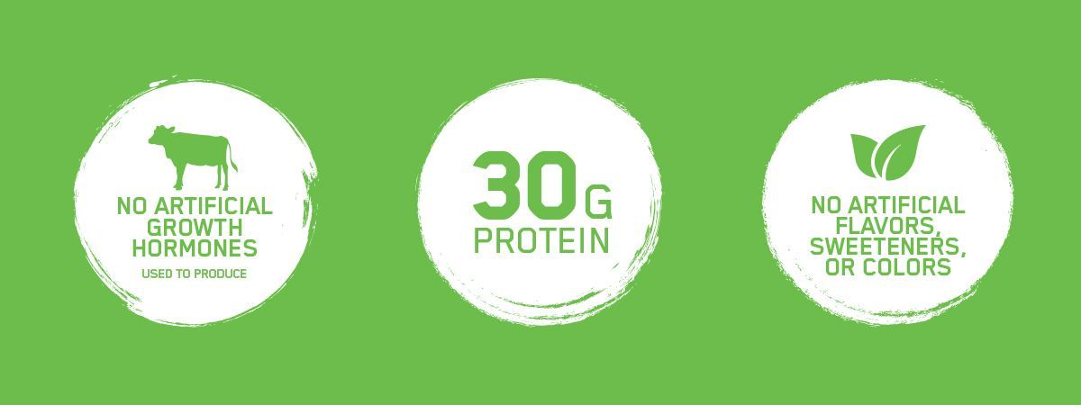 No artificial growth hormones, flavors, sweeteners or colors. 30 grams of protein.