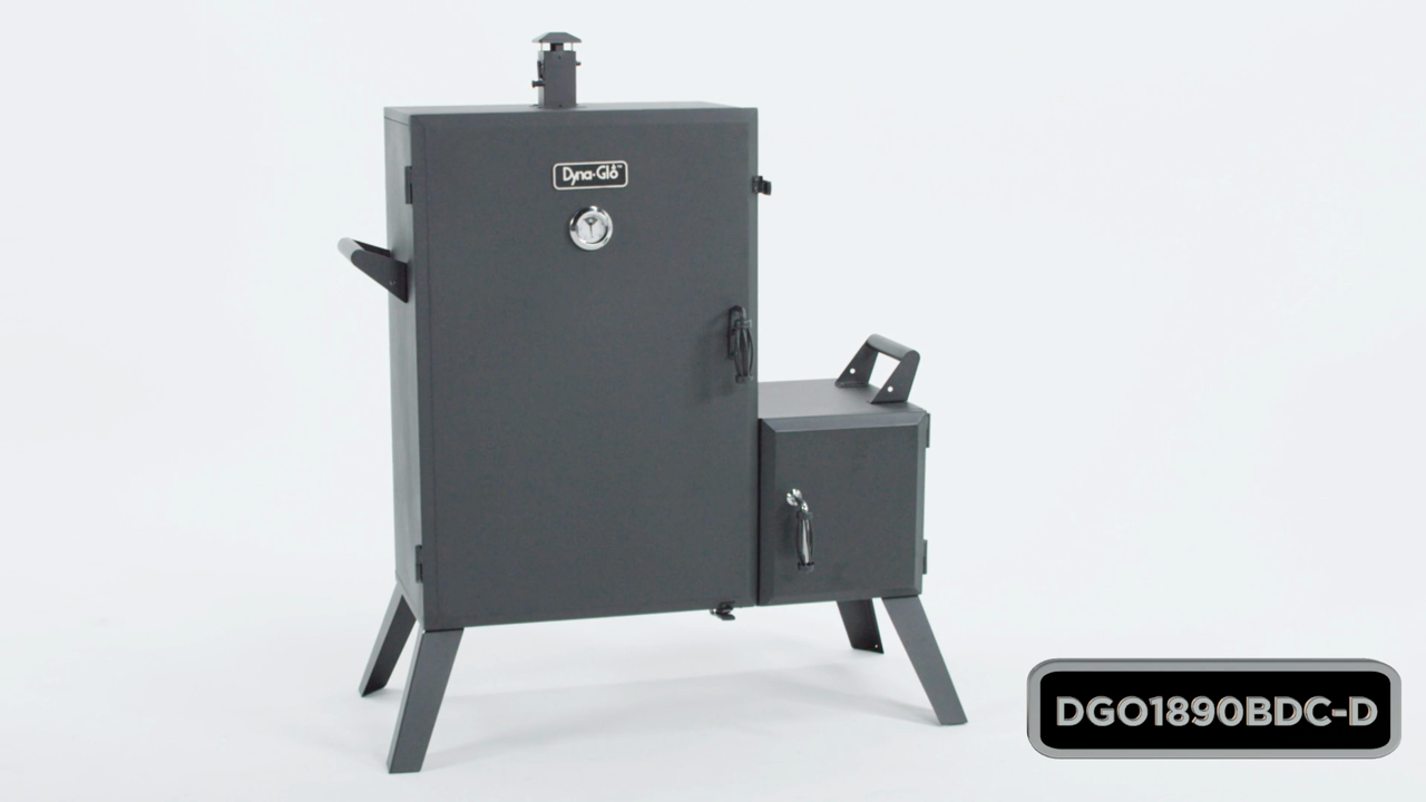 thumbnail video image 2 of Dyna-Glo Wide Body Vertical Offset Charcoal Smoker, 2 of 11