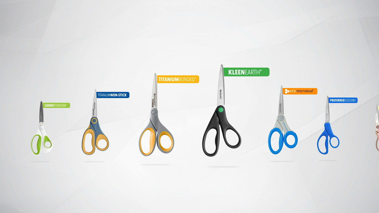 thumbnail video image 2 of Westcott 8" Straight Kleenearth Recycled Scissors, Black, High School, for Office, 2-Pack, 2 of 7