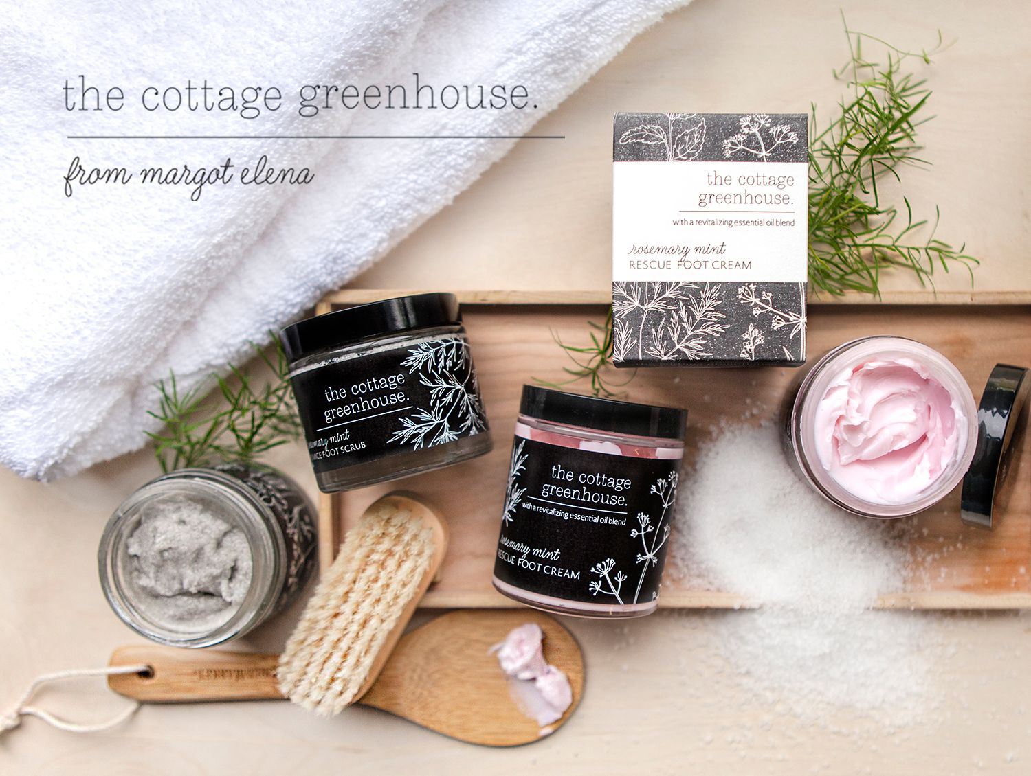 Image of Rosemary Foot Care Collection displayed with The Cottage Greenhouse logo.