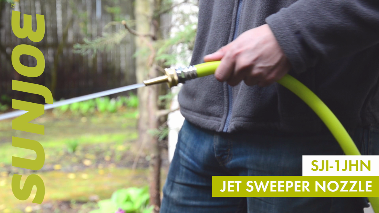 thumbnail video image 2 of Sun Joe SJI-1JHN Sweeper Jet Hose Nozzle, Solid Brass, 2 of 5
