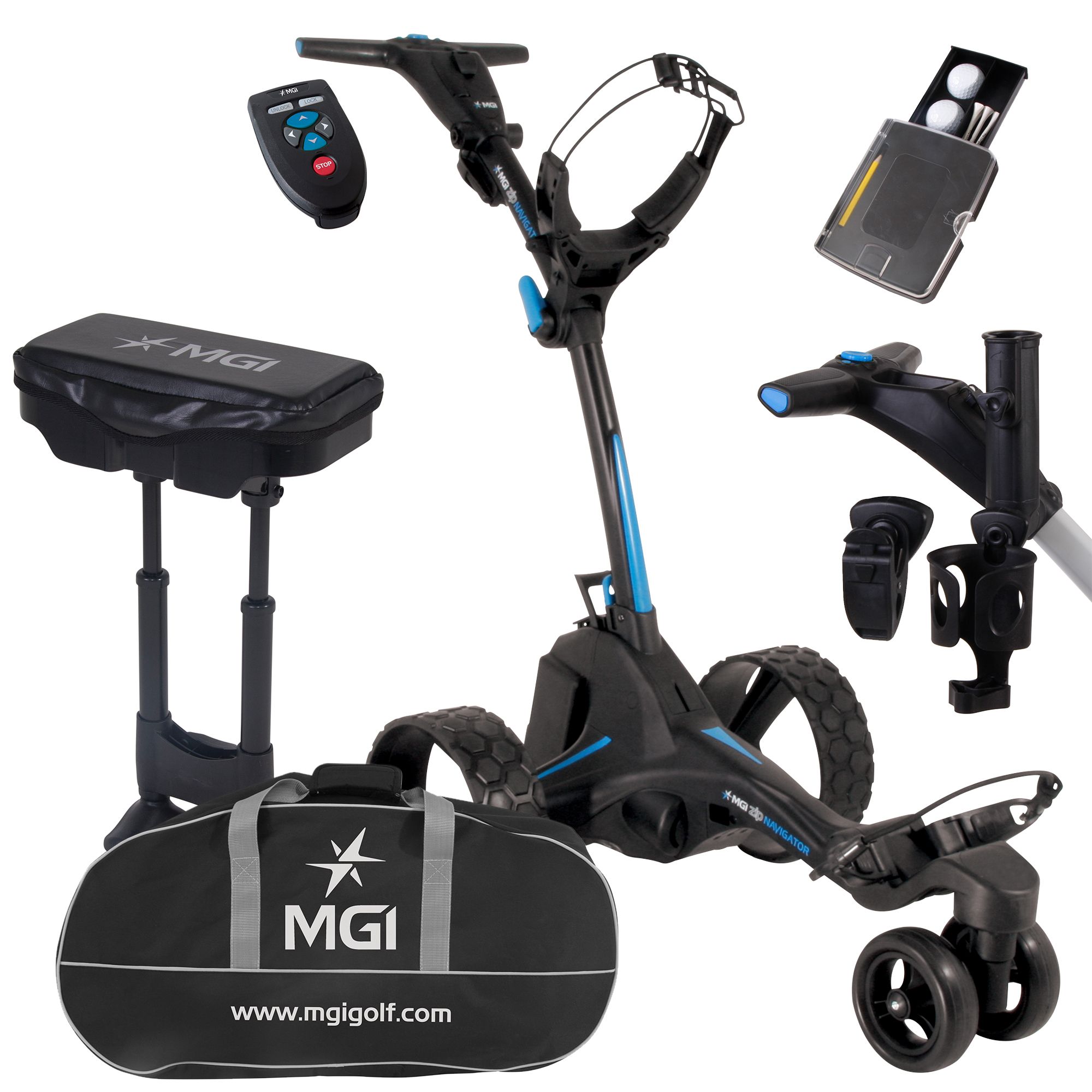 mgi zip navigator electric golf cart bundle