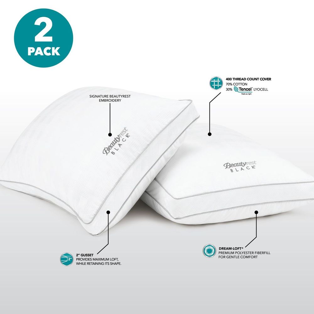 2020 BeautyRest Black Luxurious Down Alternative Pillows 400 Thread