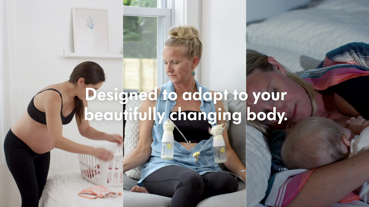 thumbnail video image 2 of Medela Easy Expression Hands Free Pumping Bustier, Small, Nude, 67940, 1 Each, 2 of 6