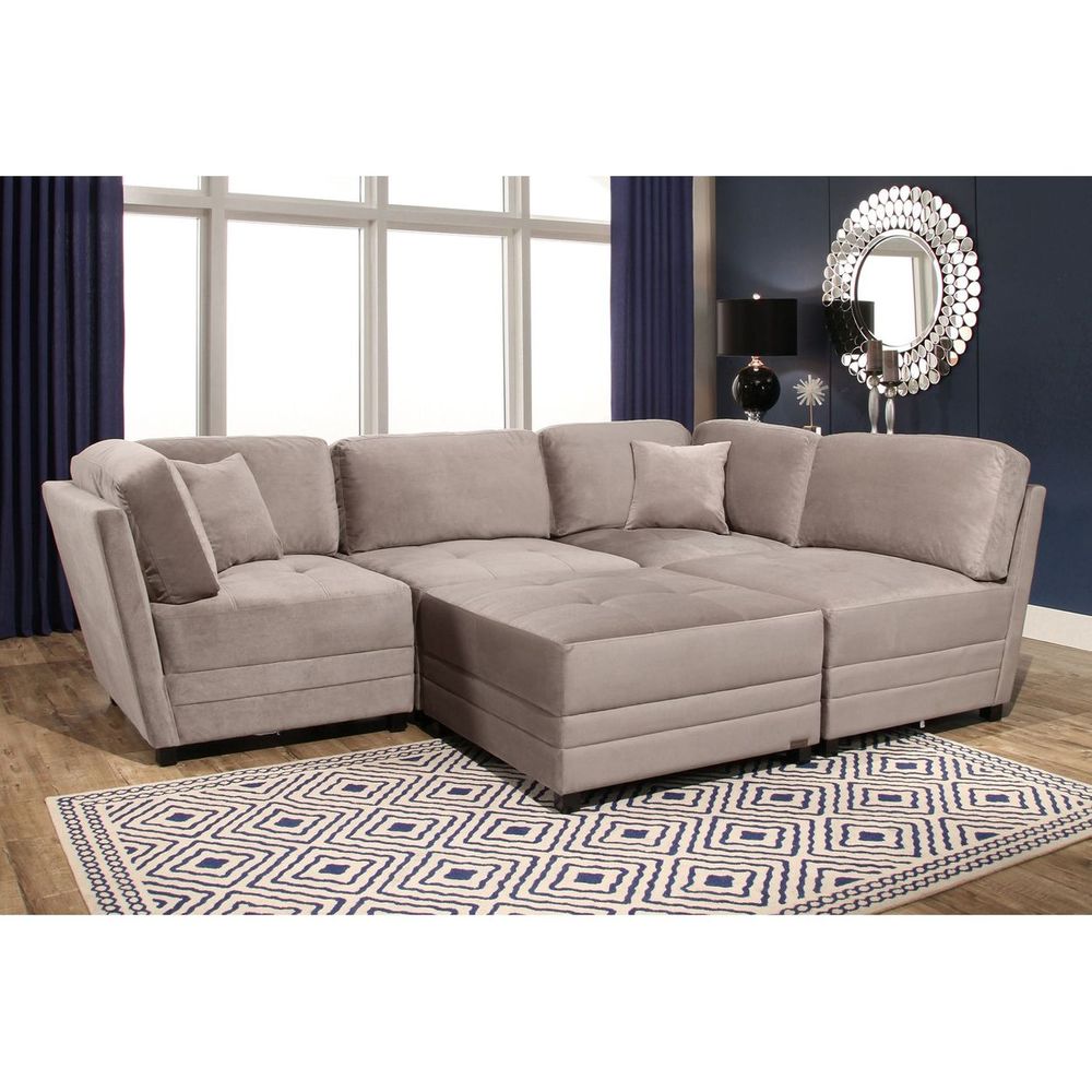 Leyla 5 Piece Fabric Modular Sectional Taupe Gray