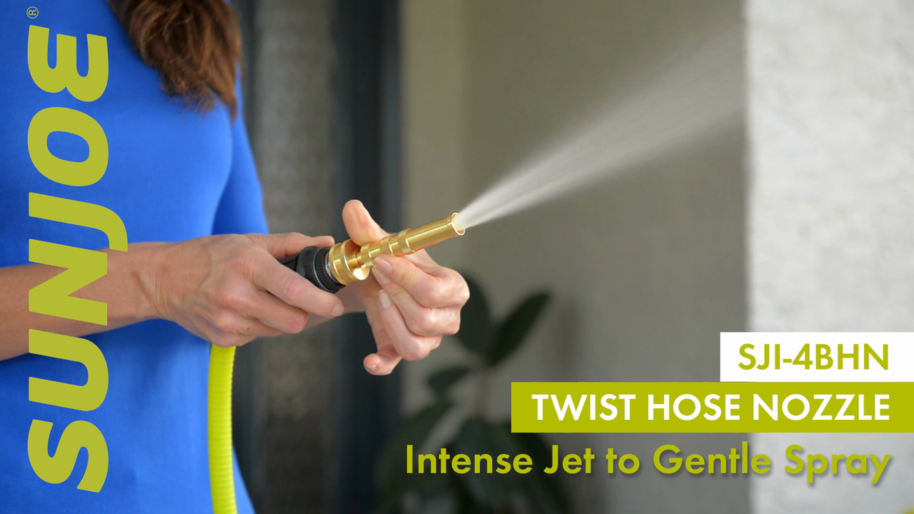 thumbnail video image 2 of Aqua Joe 4-inch Solid Brass Heavy Duty Twist Hose Nozzle, 2 of 6