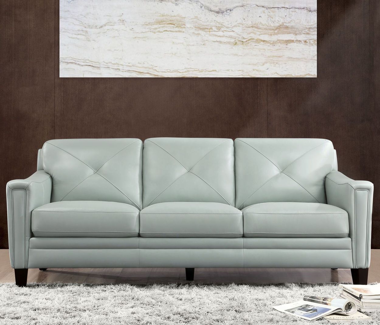baby blue leather sofa