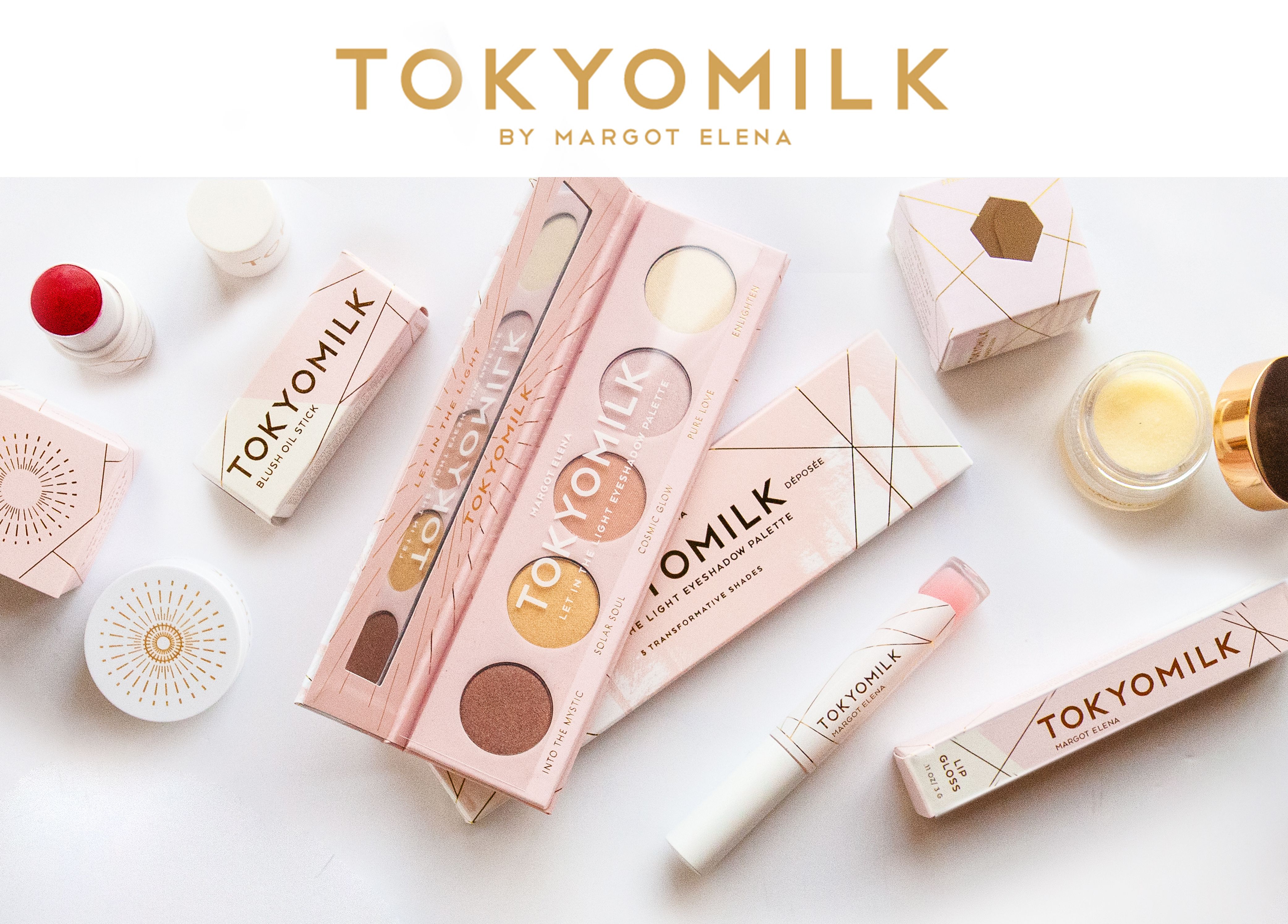 Image of TokyoMilk by Margot Elena Logo and cosmetics collection display