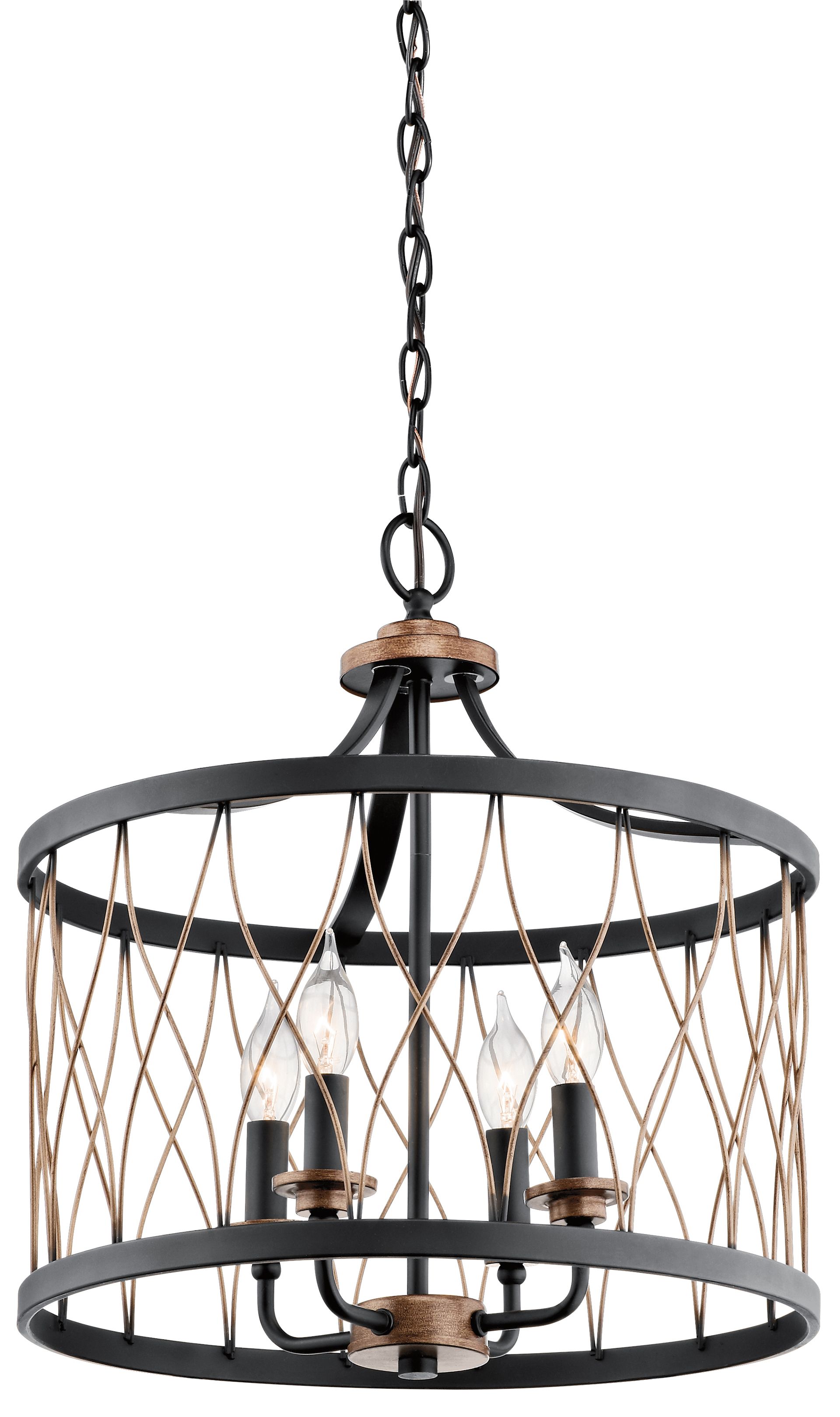 Kichler Brookglen Black With Gold Tone Single French Country Cottage Kichler Brookglen Black With Gold Tone French Country Cottage Cage Pendant