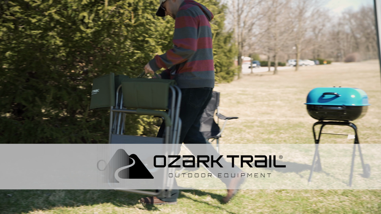 thumbnail video image 2 of Ozark Trail Camping Director Chair XXL, Red, Adult, 400lbs, 2 of 10