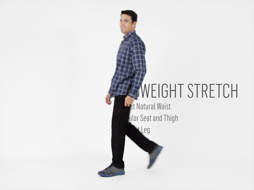 thumbnail video image 2 of Wrangler Men's Regular Fit Straight Leg Stretch Jeans, 2 of 5