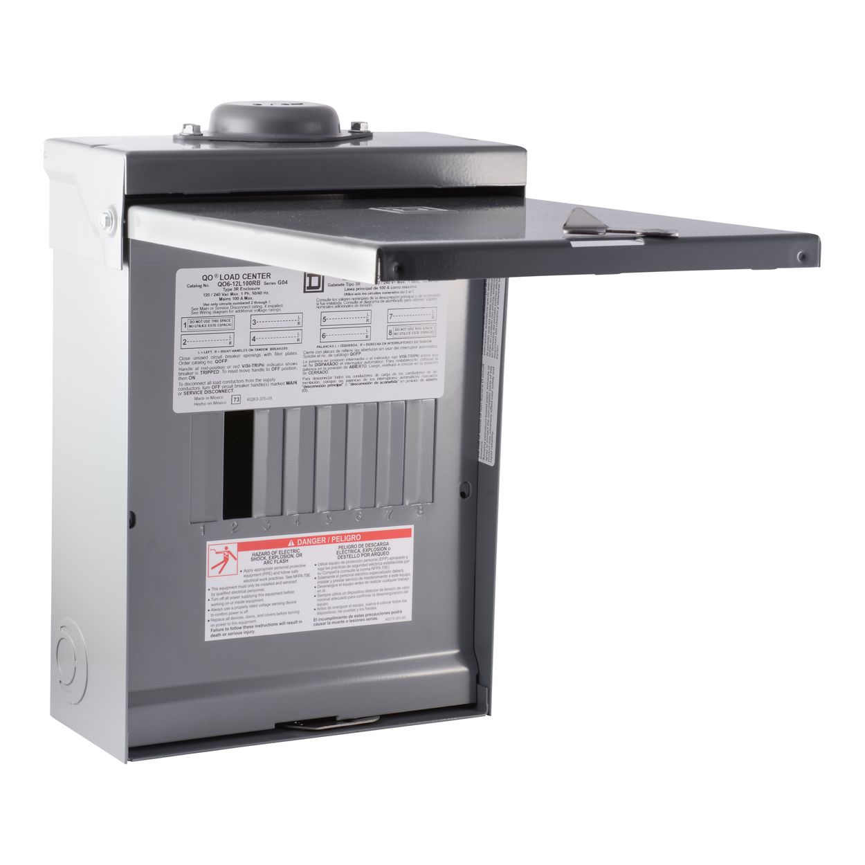 Square D by Schneider Electric QO612L100RBCP QO 100 Amp 6-Space 12-Circuit Outdoor Main Lugs Load Center with Cover