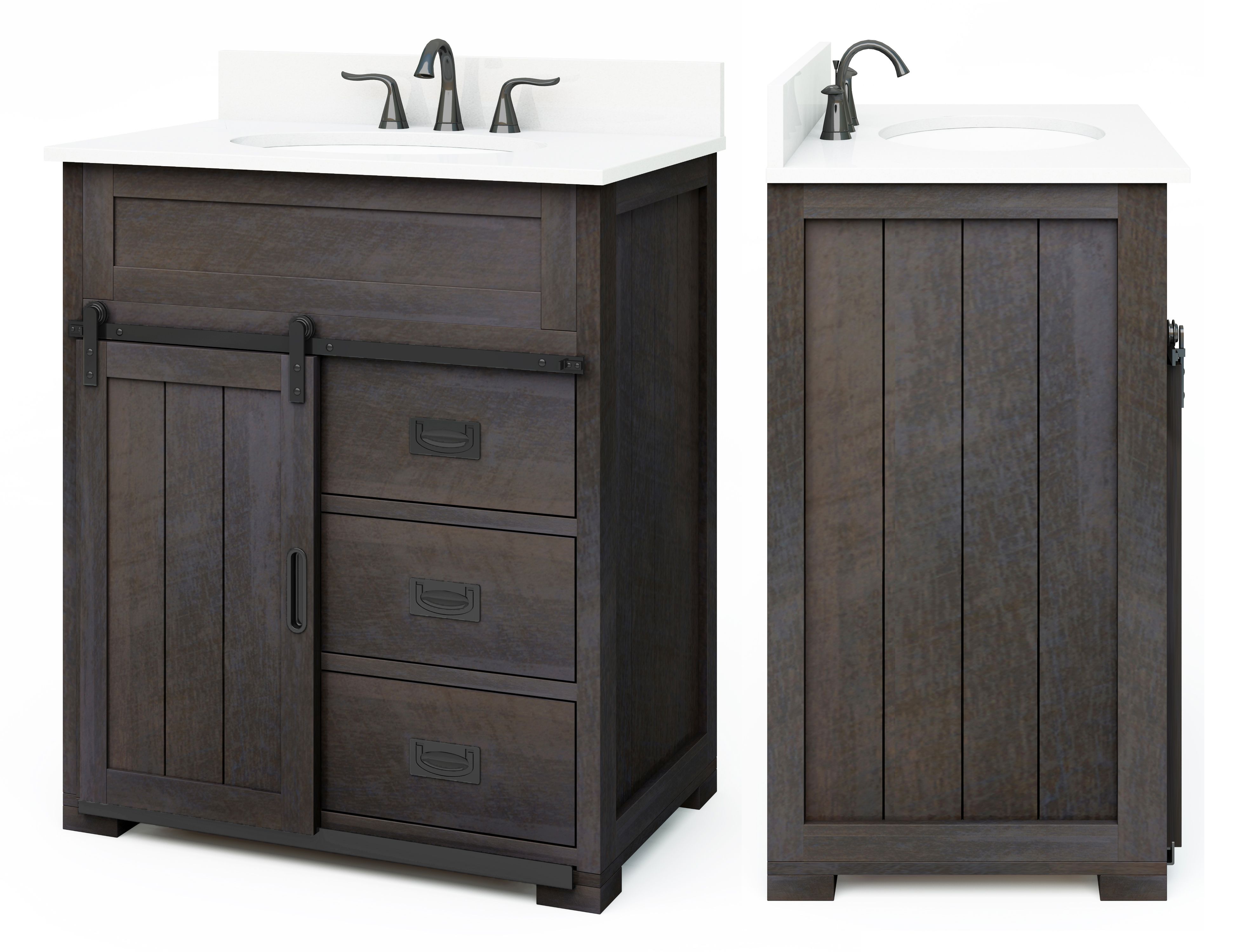 Style Selections Morriston 30 In Distressed Java Single Sink The Panel Style Design Enhances Rustic Charm Barn Sliding Cabinet Door
