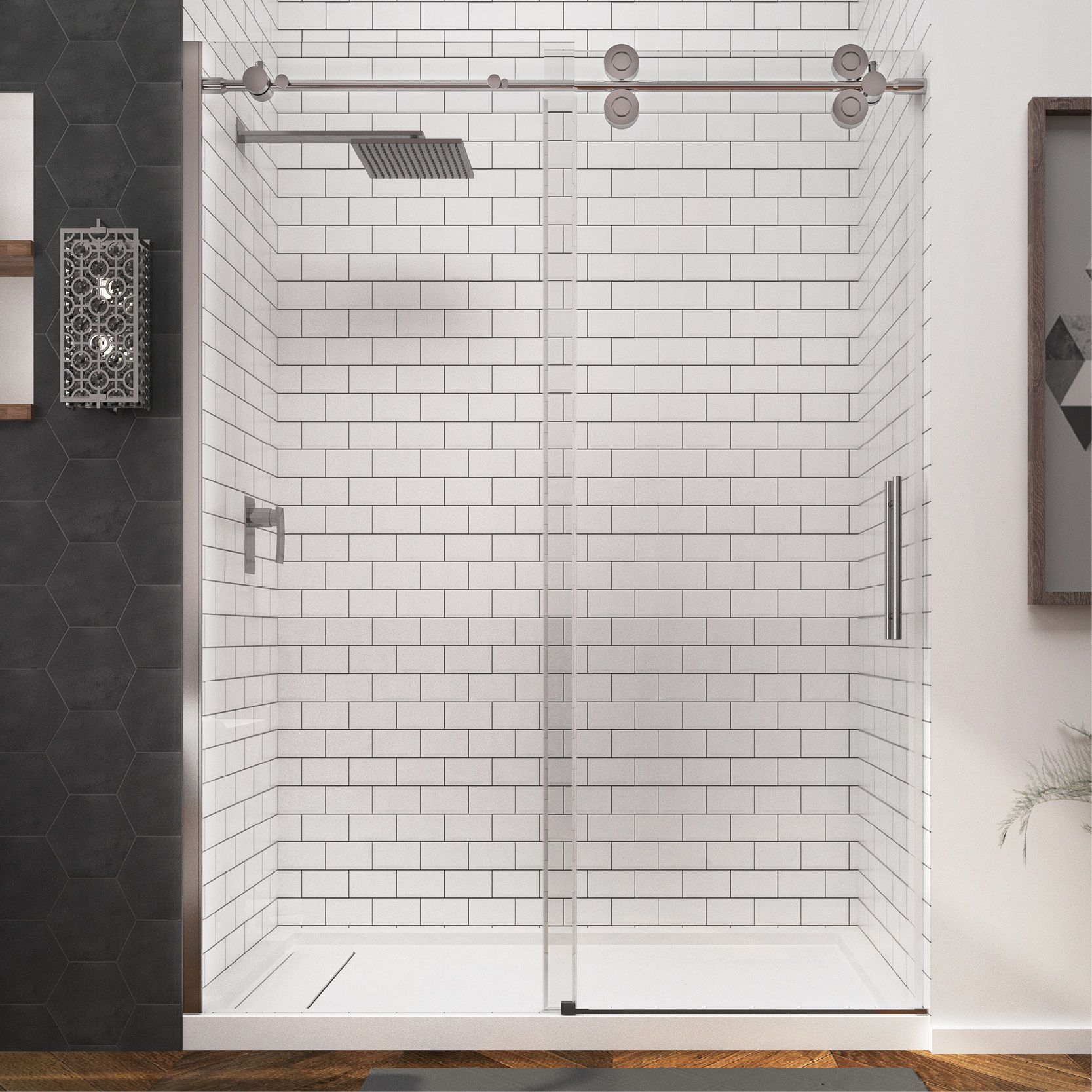 Ove Decors Sydney 58 25 In To 59 75 W Frameless Satin Nickel Sydney 60 In Shower Satin Nickel Item 827123