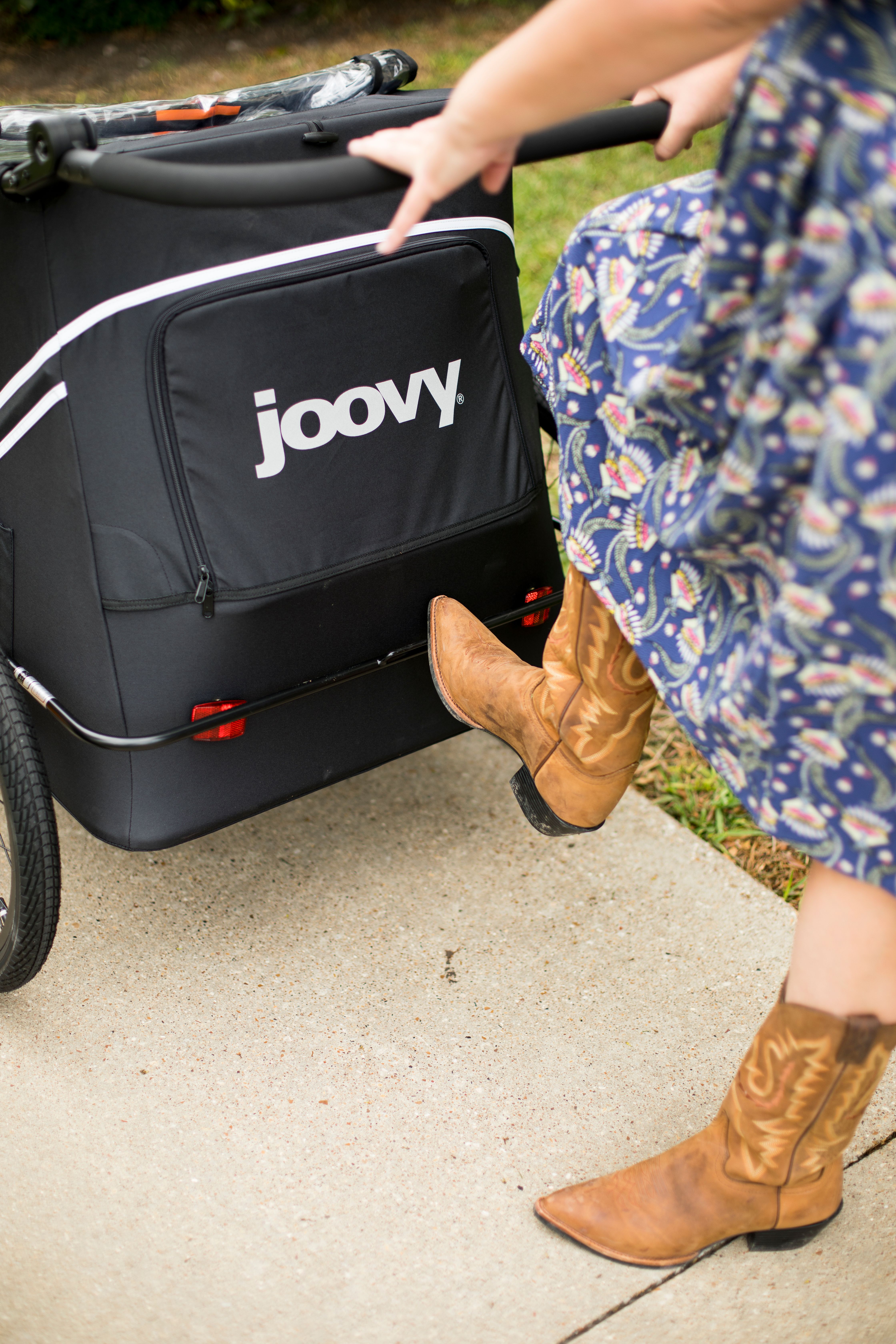 Woman pushing brake with her boot