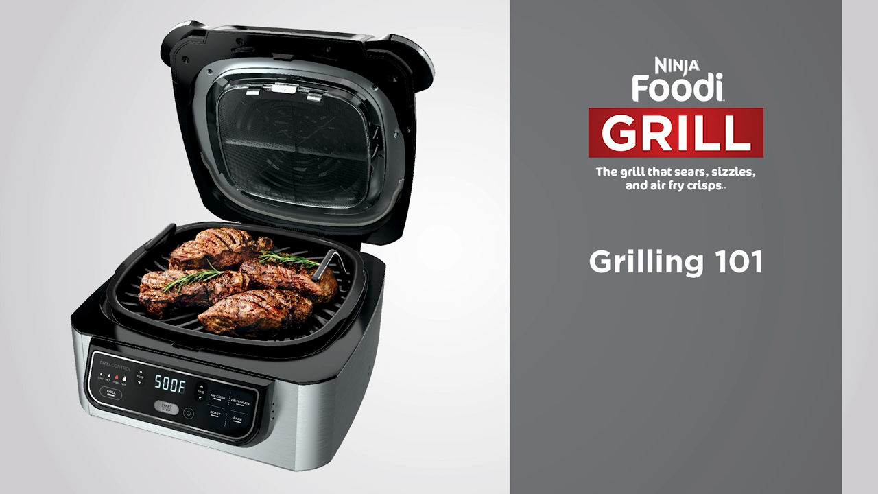 thumbnail video image 3 of Ninja Foodi 4 Qt Electric Indoor Grill w/ 4 Functions, Air Fry, Cyclonic Grilling Technology, Ceramic Coated, AG300 Black, 3 of 9