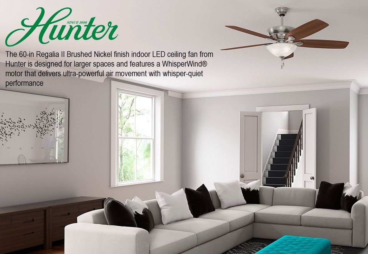 Hunter Regalia Ii 60 In Brushed Nickel Led Indoor Ceiling Fan With