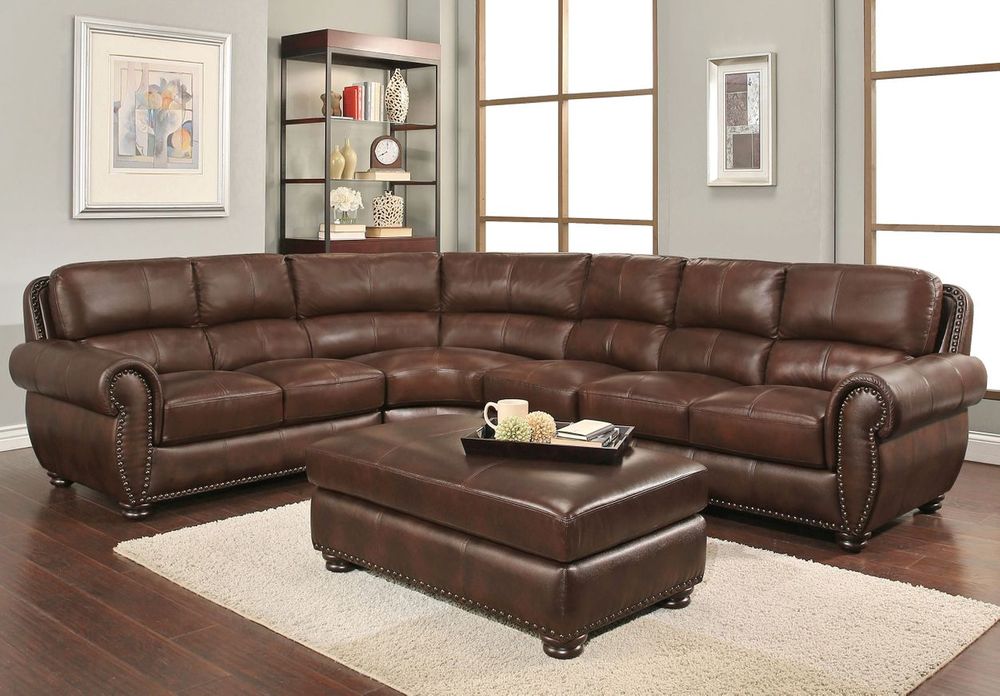 Austin Top Grain Leather Sectional With Ottoman