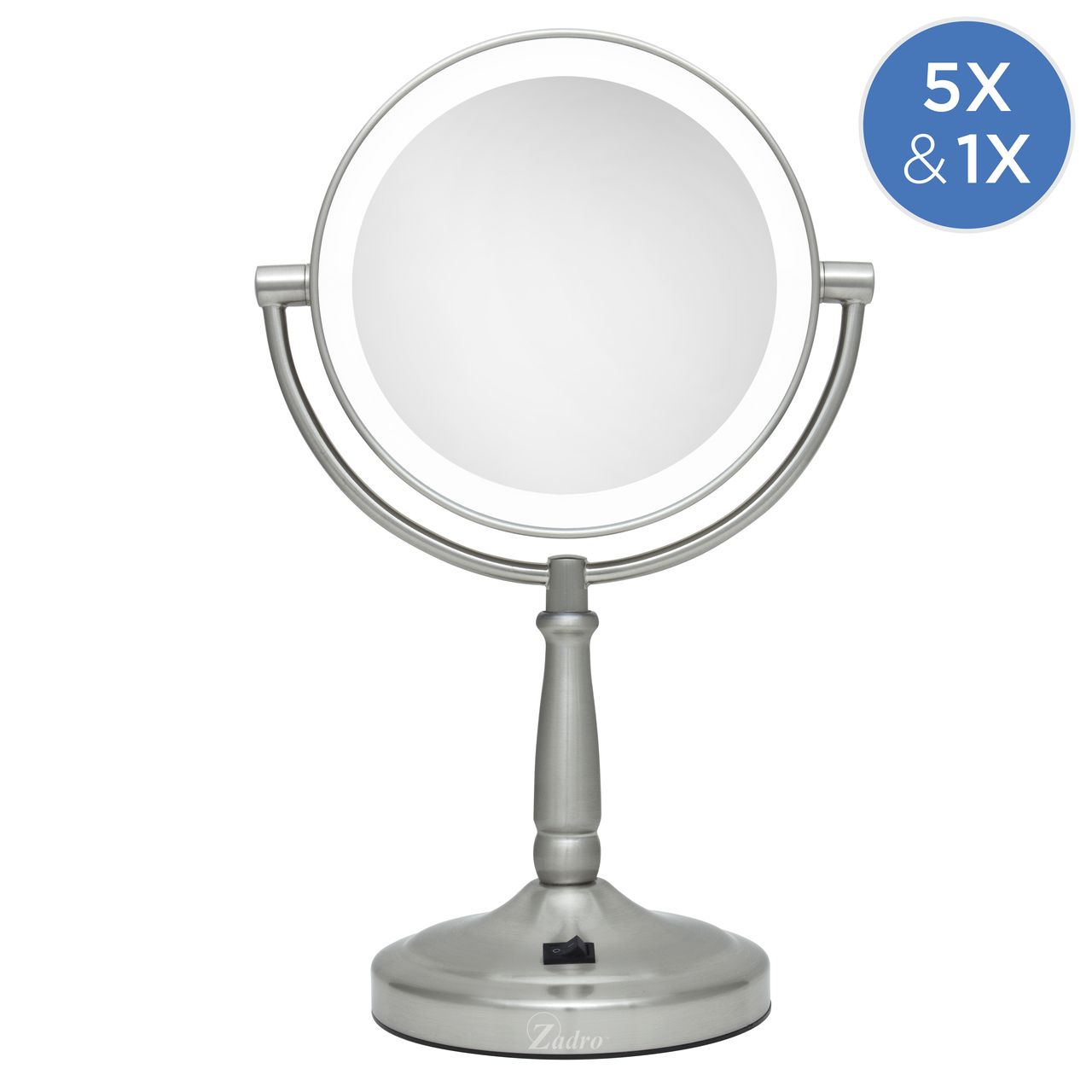 Zadro 7 Cordless Dual Sided Led Lighted Vanity Mirror With 5x 1x Features