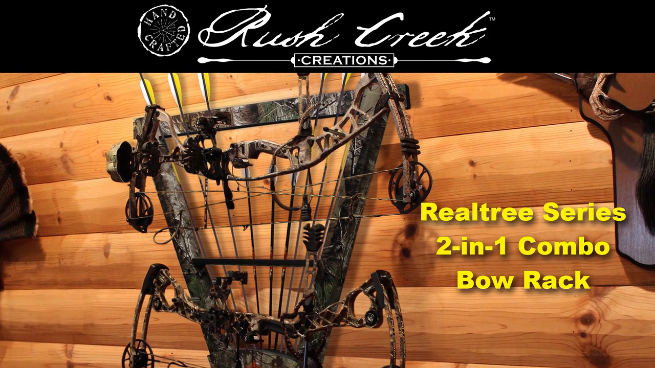 thumbnail video image 2 of Realtree Xtra Camo 3 in 1 Bow, 12 Arrow Display Wall Storage Rack, 2 of 8