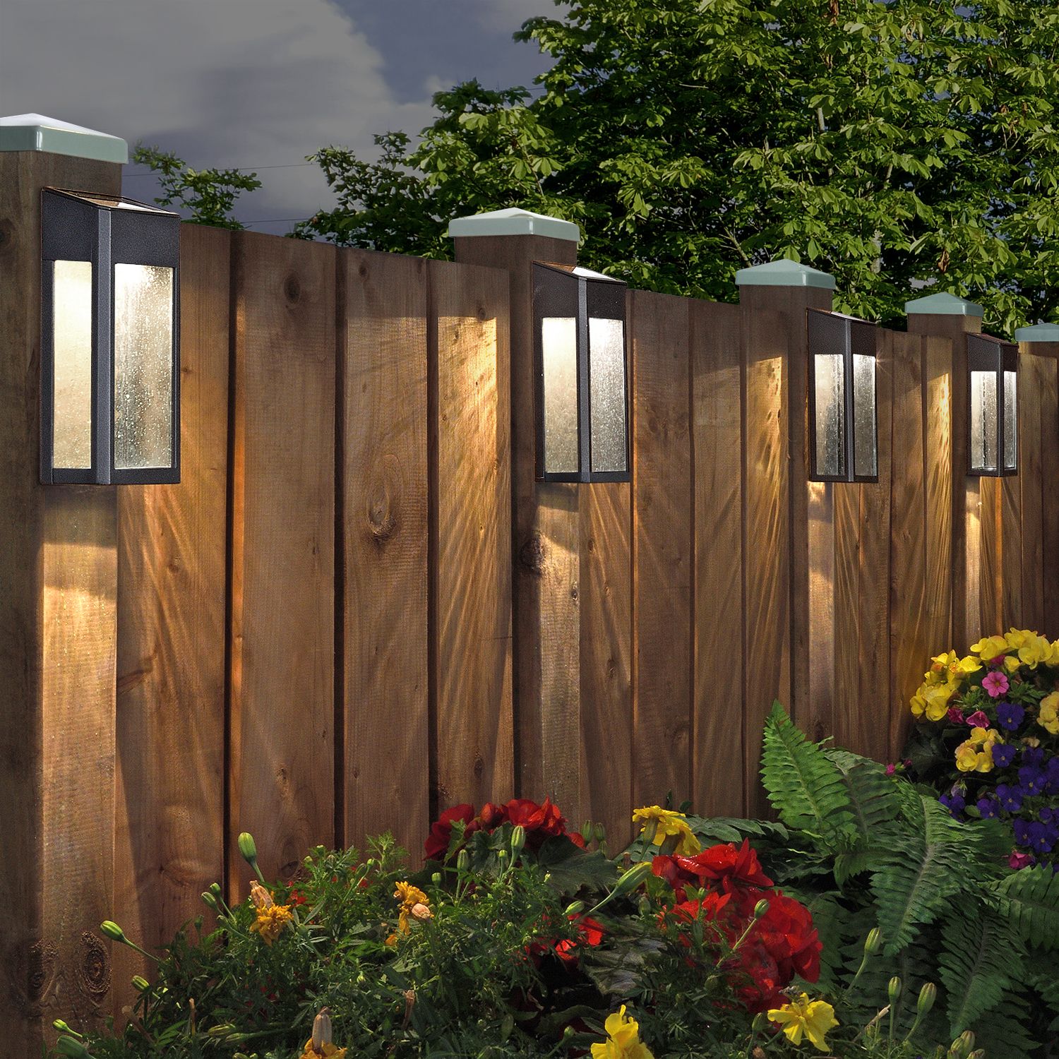 Paradise Solar Led Post Light Set 4 Pack Lights On Fence
