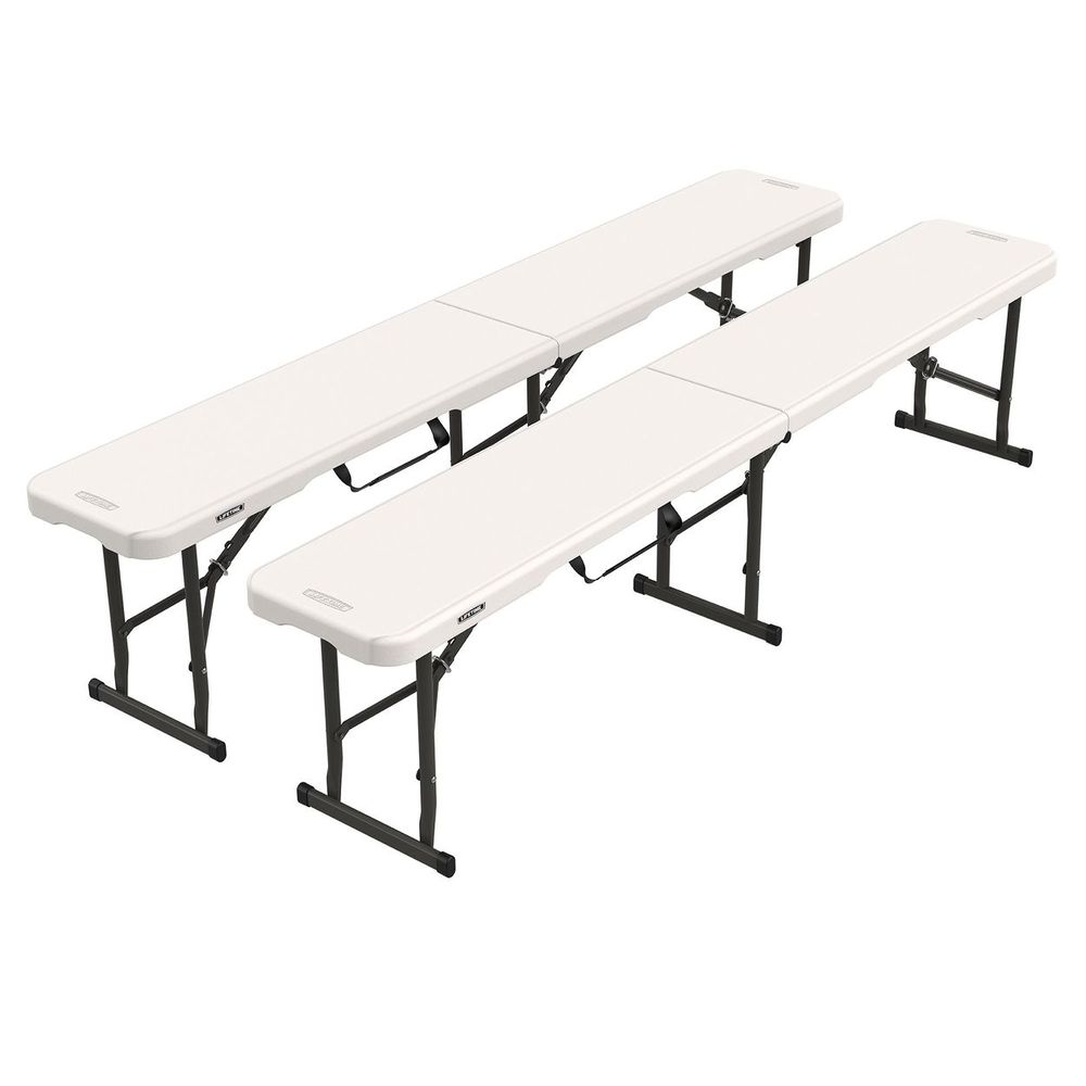 2 Pack Lifetime 6 ft Fold-in-Half Bench Durable, Lightweight, Stain