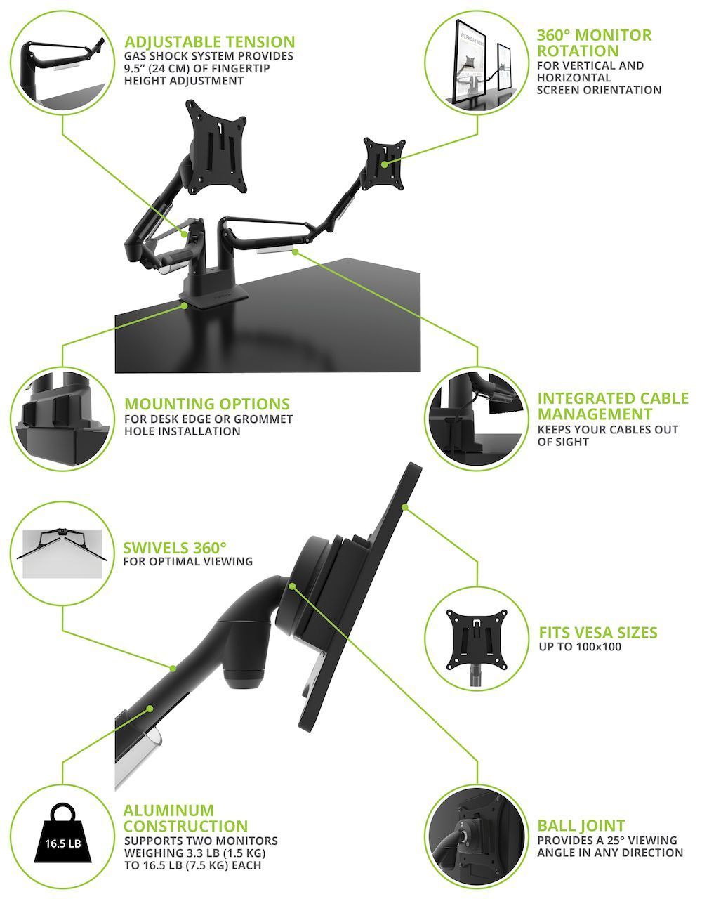 Kanto Adjule Monitor Mount Up To 32 Black Dms2000
