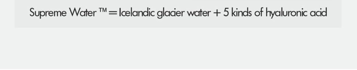 Supreme Water? = Icelandic glacier water + 5 kinds of hyaluronic acid
