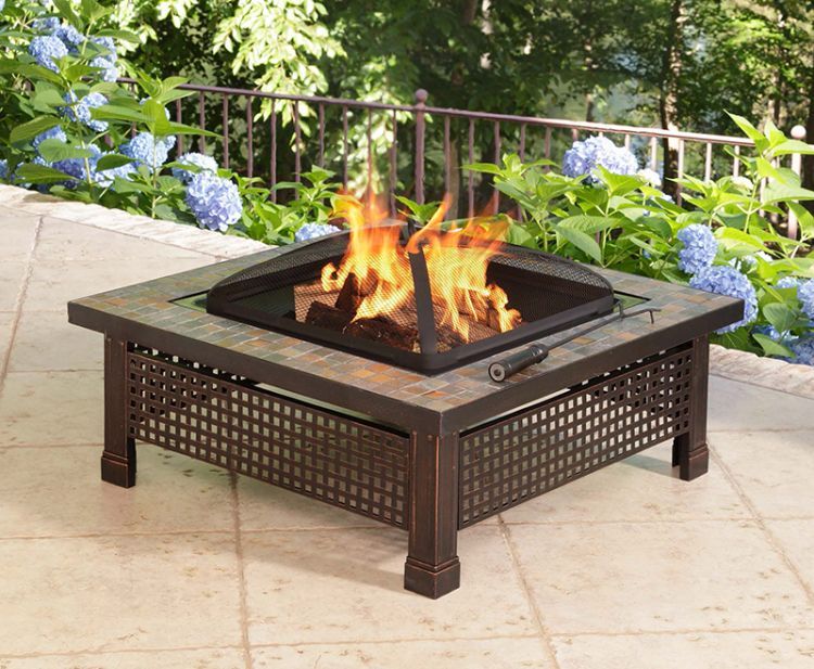 Pleasant Hearth Bradford 34 In W Rubbed Bronze Steel Wood Burning Pleasant Hearth Bradford Natural Slate Fire Pit Square 34 Inch With Copper Accents