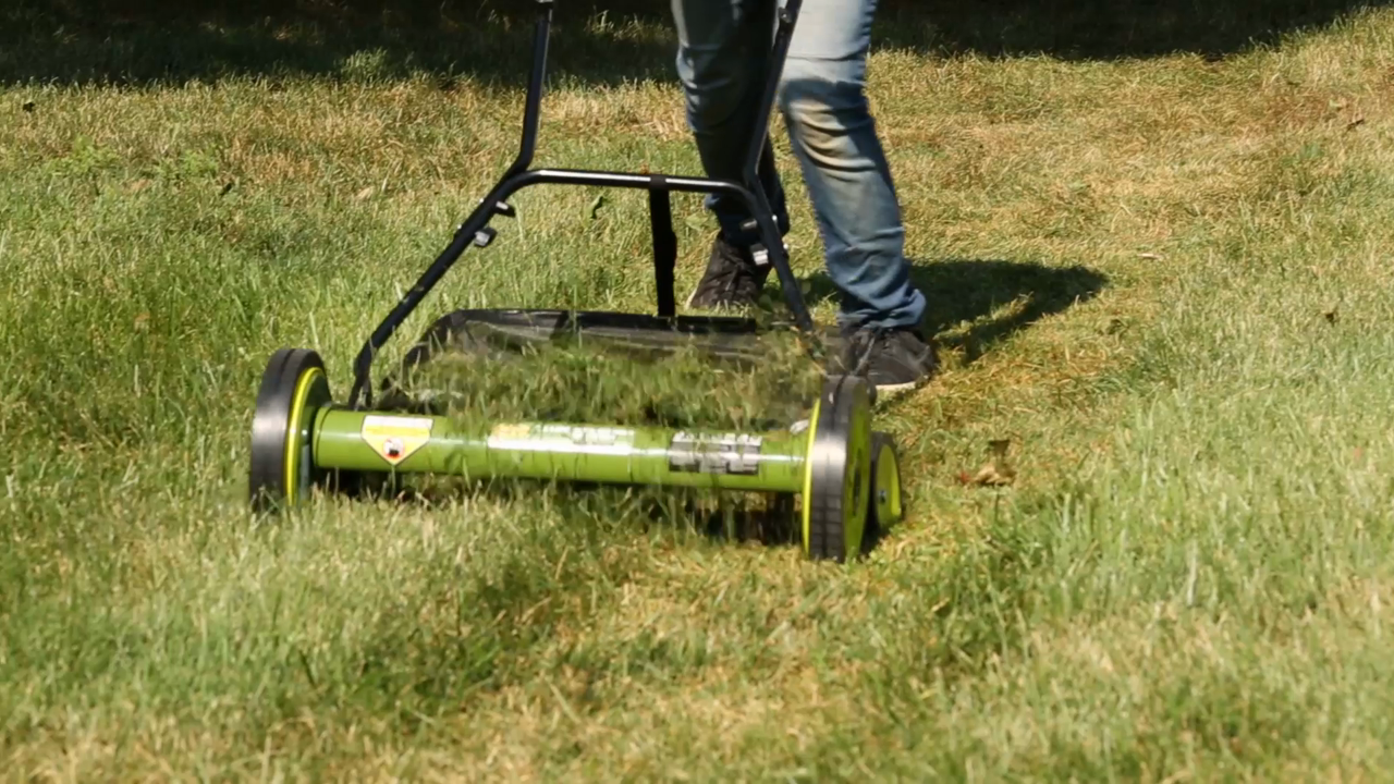 thumbnail video image 2 of Sun Joe 18-inch 5 Blade Manual Reel Mower with Grass Catcher, 9-Position, 2 of 14