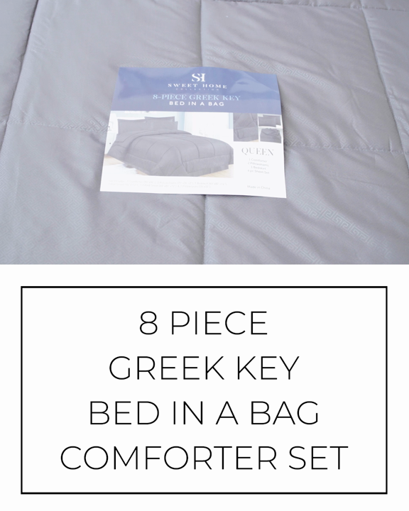 thumbnail video image 2 of 8 Piece Bed In A Bag Greek Key Comforter Sheet Bed Skirt Sham Set, 2 of 4