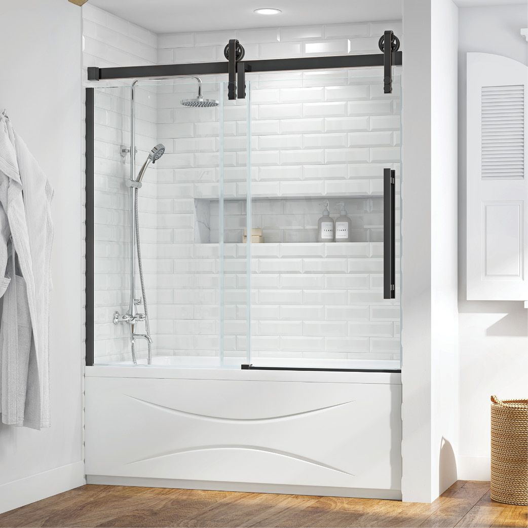 Ove Decors Sedona 58 25 In To 59 W Semi Frameless Oil Rubbed Sedona 60 In Tub Door Oil Rubbed Bronze Item 923234